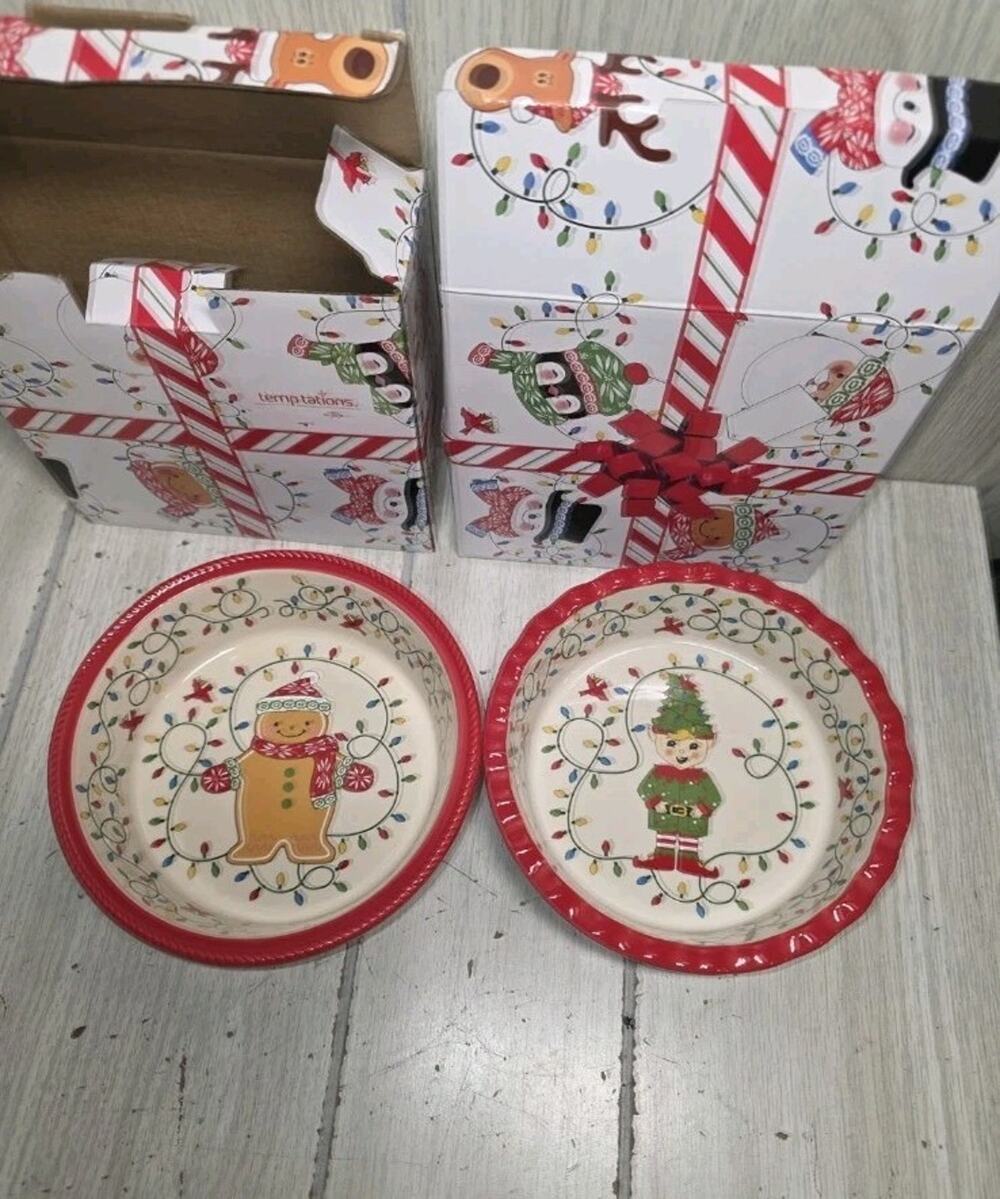 Temp-tations Tara Winter Scalloped Bowl 12oz Snowman Christmas Holiday Set 2 NIB